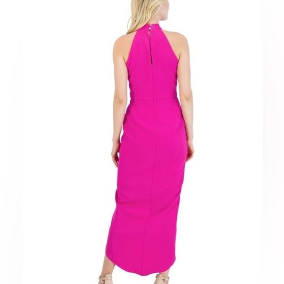 Julia Jordan Womens Knot-Neck Midi Tulip-Hem Halter Fuchsia Dress Size 8 - Picture 4 of 17